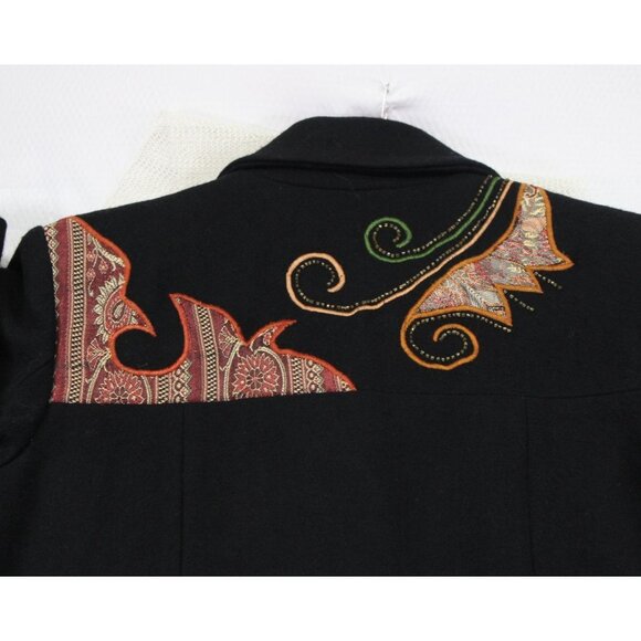 Alex Evenings Womens Black Wool Blend Embroidered Button-Up Coat With Pockets Sm - Picture 10 of 10